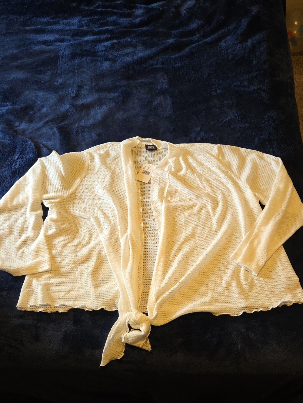 bobeau White Open-Knit Tie-Front Cardigan